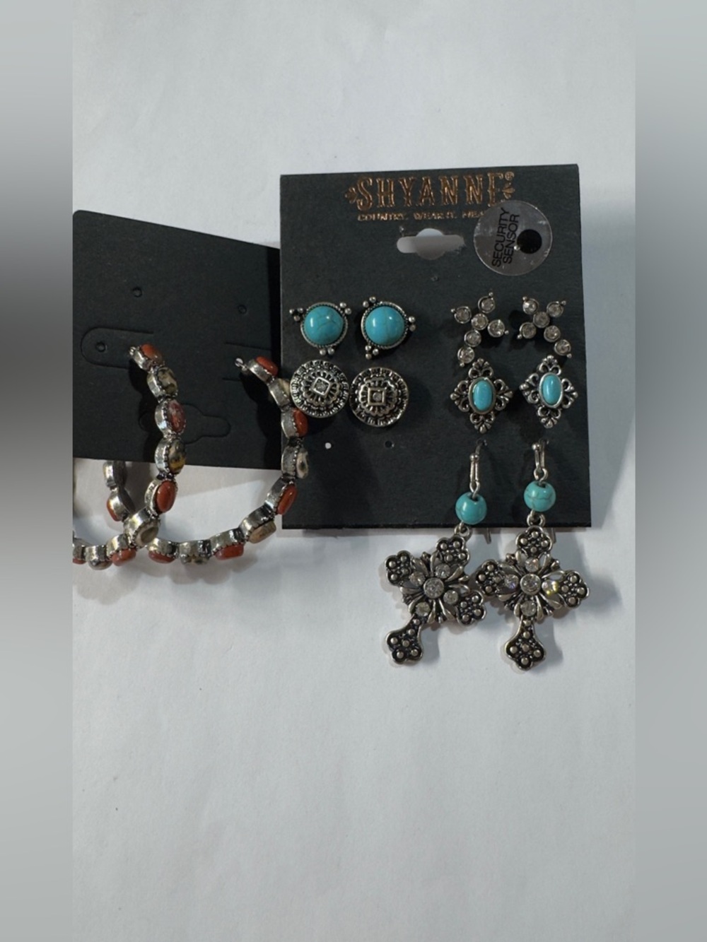 Shyanne Turquoise and Silver Mixed Earring Set with Coral-Accented Hoops
